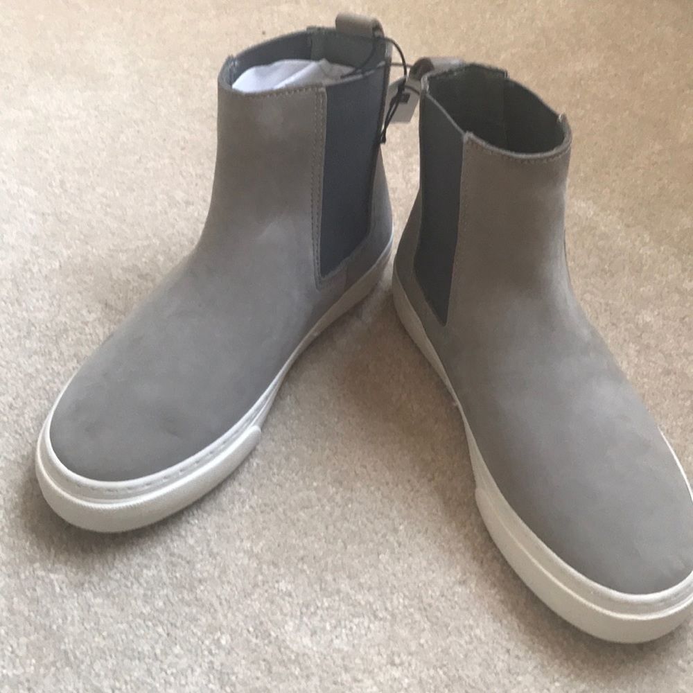 Slate gray slip on high top sneaker boots